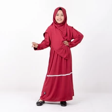 Baju Gamis Pakaian Muslim Anak Perempuan Set Jilbab Syari Marun