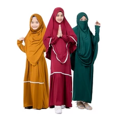 Baju Muslim Anak Perempuan Polosan Set Jilbab Usia 3 4 tahun