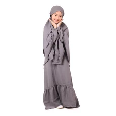 Gamis Anak Syari Terbaru Set Jilbab premium Abu Polos