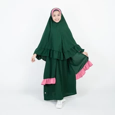 Gamis Anak Perempuan Syari Rempel Pet Hijau Botol