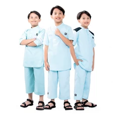 Baju Muslim Anak Laki Laki Koko Kurta Anak Polos Kemeja Warna Biru Langit Ganteng Saku di Dada untuk