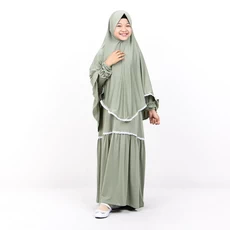 Baju Gamis Anak Jilbab Syari Usia Tanggung ABG murah terbaru Hijau Sage / Lumut