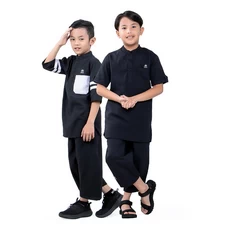 Pakaian Muslim Anak Laki Laki Koko Anak Polos Hitam 3 4 5 6 7 8 9 10 11 12 13 Tahun