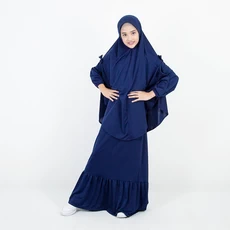 Baju Muslim Anak Set Gamis Jilbab Syari Bat Wing Anggun Cantik Biru Tua