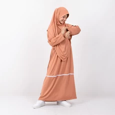 Set Baju Gamis Pakaian Muslim Anak Perempuan Syari Polos warna oranye