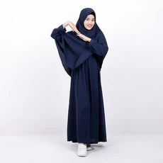 Baju Muslim Anak Gamis Anak Syari Jilbab Panjang Usia 10 11 12 13 Tahun Tanggung Biru Tua Navy