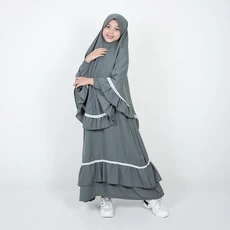 Gamis Anak Syari Renda Rempel Abu