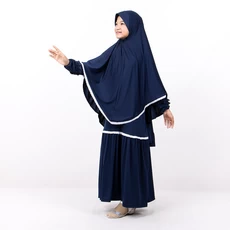 Baju Muslim Gamis Anak Perempuan Jilbab Syari Jumbo Usia 11 12 13 Tahun Navy