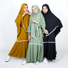 Pakaian Muslim Anak Perempuan Gamis set Jilbab Syari Polos Terbaru Murah Jersey Adem