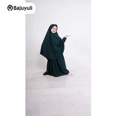 Gamis Anak Hijau Botol Warna Hitam Anak Tanggung