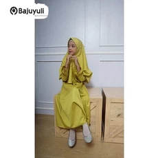 Gamis Anak Hijau Botol Warna Putih Dropship