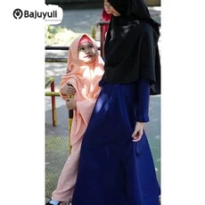 Gamis Anak Kombinasi 2 Warna Warna Hitam Ecer