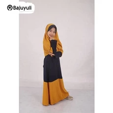 Gamis Anak Warna Hijau Botol Syari Umur 7 Tahun