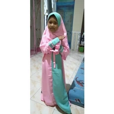 Gamis Anak Kombinasi Polos Paku Payung