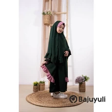 Gamis Anak Hijau Botol Warna Hitam Reseller