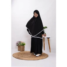 Gamis Susun Anak Hitam Niqab Umur 10 Tahun