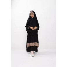 Gamis Anak Warna Hijau Botol Hitam Polos Umur 11 Tahun