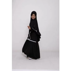 Gamis Anak Hijau Botol Hitam Lebaran Umur 10 Tahun