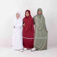 Gamis Anak Hijau Botol Niqab Umur 6 Tahun