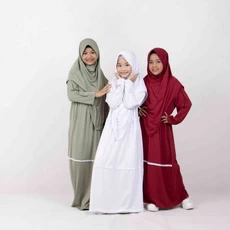 Gamis Anak Warna Hijau Botol Niqab Umur 6 Tahun