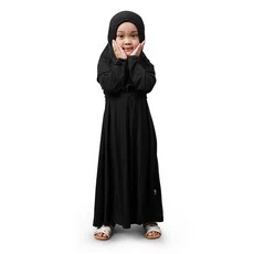 Gamis Anak Baju Muslim Anak Perempuan Polos Jersey Renda Murah Cantik Lucu - Hitam