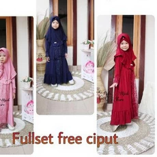 Gamis Anak Hitam Kombinasi One Set Promo