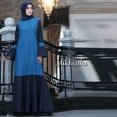 Contoh Model Baju Gamis Kombinasi Songket Dan Kain Polos Lebaran Tanggung