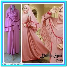 Gamis Kombinasi Biru Polos Reseller