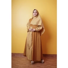 Gamis Coklat Kombinasi Polos Dropship