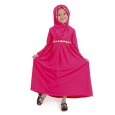 Gamis Anak Baju Muslim Anak Perempuan Polos Jersey Renda Murah Cantik Lucu - Pink