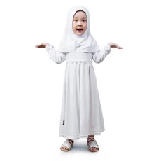Gamis Anak Baju Muslim Anak Perempuan Polos Jersey Renda Murah Cantik Lucu - Putih