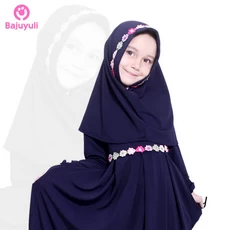 TK002 Baju Muslim Anak Perempuan Warna Biru Navy Syari Terbaru