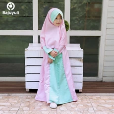 TK0253 Gamis Muslim Anak Pink Hijau Polos Usia Tanggung