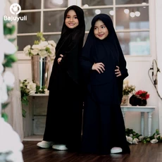TK0320 Baju Muslim Anak Perempuan Hitam Biru Polos Murah
