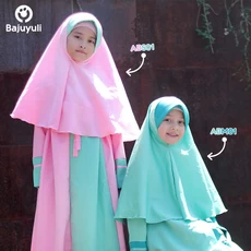TK0453 Baju Anak Gamis Kombinasi Pink Mint Polos Shahia