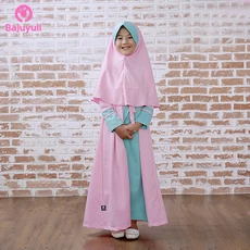 TK0525 Baju Muslim Anak Kombinasi Pink Hijau Terbaru 2023 2 thn