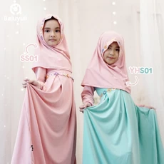 TK0555 Baju Muslim Anak Kombinasi Salem Mint Syari 2 thn