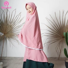 TK0574 Gamis Muslim Anak Kombinasi Berdiri Renda Pink Syari Upright