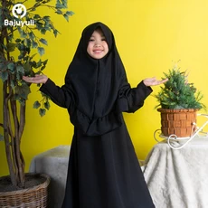 TK0591 Baju Muslim Anak Kombinasi Hitam Senyum Polos 1 thn