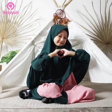 TK0628 Baju Muslim Anak Warna Pink Hijau Botol Syari Tanggung