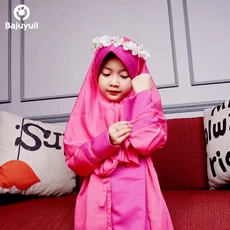 TK0632 Gamis Anak Perempuan Warna Pink Pita Murah Upright