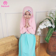 TK0638 Baju Muslim Anak Kombinasi Pose Maaf Renda Syari 2 thn