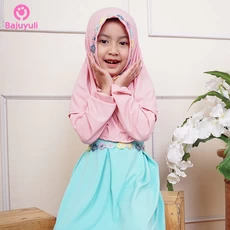 TK0648 Baju Muslim Anak Warna Senyum Pink Renda Lucu 2 thn