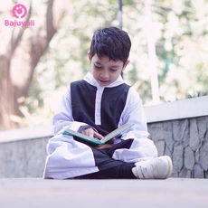TK0655 Jubah Koko Anak Kombinasi Baca Quran Putih Hitam Polos Terbaru 2022
