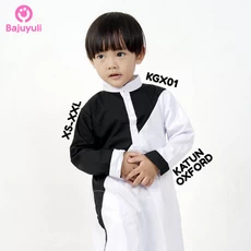 TK0669 Baju Muslim Anak Laki Laki Kombinasi Putih Hitam basic Terbaru 2022