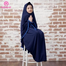 TK0681 Gamis Anak Perempuan Kombinasi Biru Cantik Polos Nubi