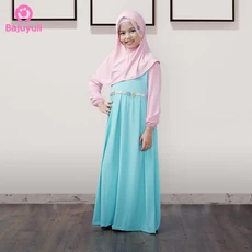 TK0709 Baju Muslim Anak Kombinasi Renda Pink Mint Syari Naura