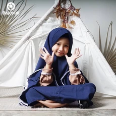TK0766 Baju Muslim Anak Perempuan Warna Navy Senyum.Jpg Terbaru Cutetrik