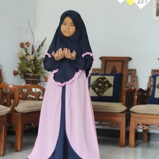 TK0855 Baju Muslim Anak Kombinasi Renda Dusty Navy Terbaru Naura