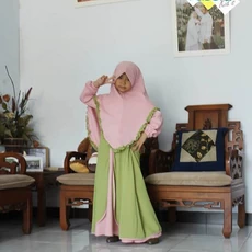 TK0858 Baju Muslim Anak Kombinasi Hijau Salem Pink Modern Rabbani